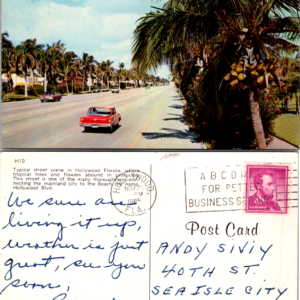 Hollywood Florida Greetings From Postcard Vintage Street Scene 1965 - Image 1