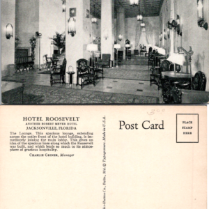Hotel Roosevelt Jacksonville Florida Lounge Black and White Postcard - Image 1