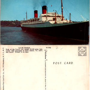 Ile de France Vintage Postcard French Line Ocean Liner Ship - Image 1