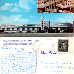 John's Fine Food Postcard 1967 Bartow Florida Dining Room Banquet Vintage - Image 1