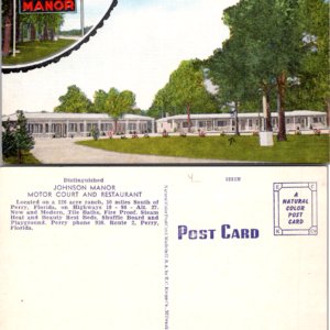 Johnson Manor Vintage Postcard Perry Florida 1953 - Image 1