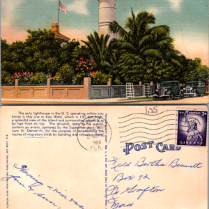 Key West Lighthouse Florida Postcard Tichnor Bros 10 1959 - Image 1