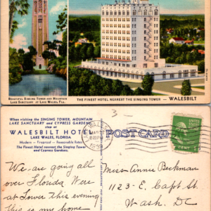 Lake Wales Florida Walesbilt Hotel Bok Tower Postcard 1939 Vintage - Image 1