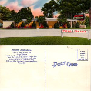 Louise's Restaurant Jasper Florida Linen Postcard Tichnor Bros 89939 - Image 1