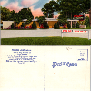 Louise's Restaurant Postcard Jasper Florida Multicolor Vintage - Image 1
