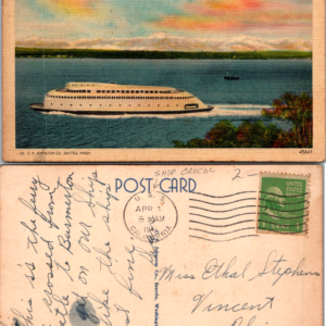 M.F. Kalakala Postcard Puget Sound Washington Olympic Mountains 1941 - Image 1