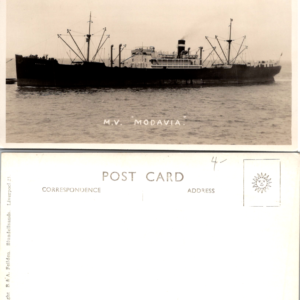 M.V. Modavia Ship Black and White Postcard Vintage Ephemera - Image 1