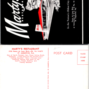 Marty’s Restaurant Postcard St. Augustine Florida Vintage - Image 1