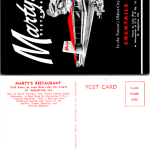 Marty's Restaurant Vintage Postcard St. Augustine Florida Cocktails - Image 1