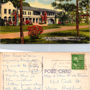 Masonic Home Coffee Pot Bayou St. Petersburg Florida Postcard 1949 - Image 1