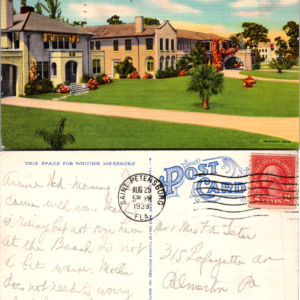 Masonic Home St. Petersburg Florida Postcard 1939 Multicolor - Image 1