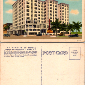 The McAllister Hotel Miami Florida Vintage Postcard Curt Teich Art Color - Image 1