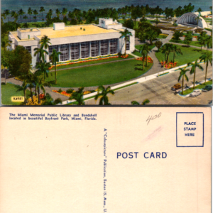 Miami Memorial Library and Bandshell Bayfront Park Miami Florida Postcard Vintage - Image 1