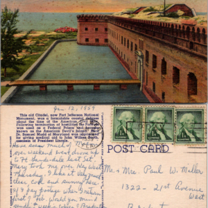 Old Fort Jefferson Dry Tortugas Key West Florida Postcard 1959 - Image 1
