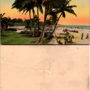 Old Postcard Multicolor Beach Scene Palm Trees - Image 1