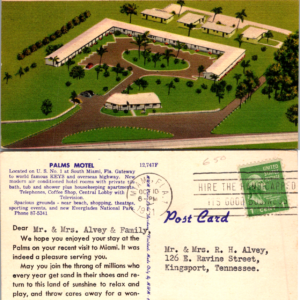 Palms Motel Postcard South Miami Florida 1961 Multicolor - Image 1