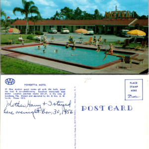 Poinsettia Motel Leesburg Florida Pool View Dexter Press 1956 Vintage - Image 1