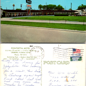 Poinsettia Motel Leesburg Florida Postcard 6¢ Stamp - Image 1