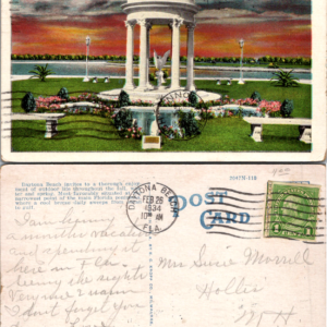 Postcard Daytona Beach Florida Lillian G Dana Memorial Fountain 1934 - Image 1