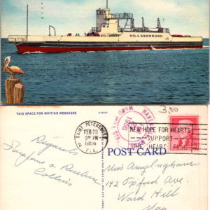 Vintage 1956 Postcard Ferry Hillsborough en Route to Piney Point St. Petersburg Florida - Image 1
