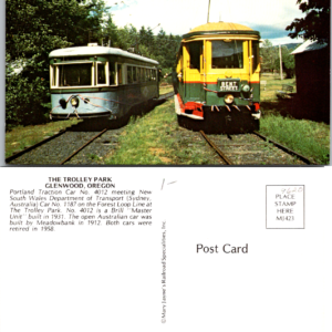 Vintage Postcard The Trolley Park Glenwood Oregon Portland Traction Car 4012 New South Wales Car 1187 Multicolor - Image 1