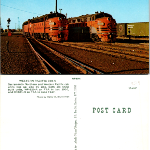 Western Pacific 920-A Sacramento Northern SN801-D Diesel Locomotives Postcard Vintage - Image 1