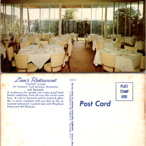 Zinn's Restaurant Sarasota Florida Interior Dining Room Postcard Vintage - Image 1
